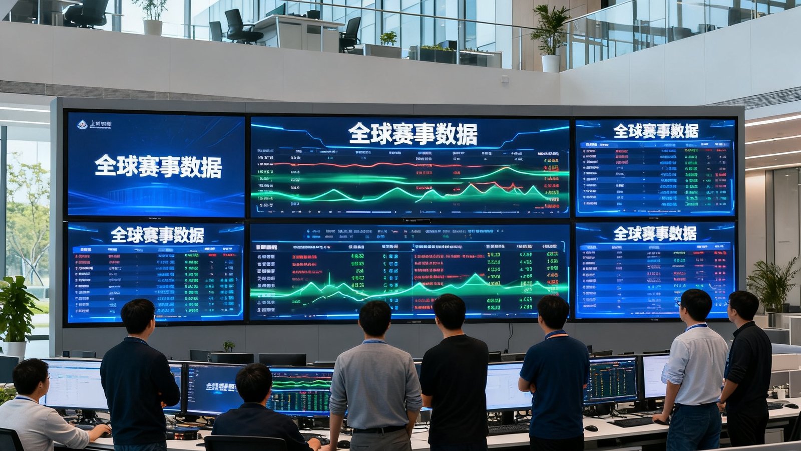 开云体育位于上海浦东张江高科技园区的总部办公大楼，现代化开放式办公空间内数十块数字屏幕实时滚动全球赛事数据，技术团队正在紧张维护系统。